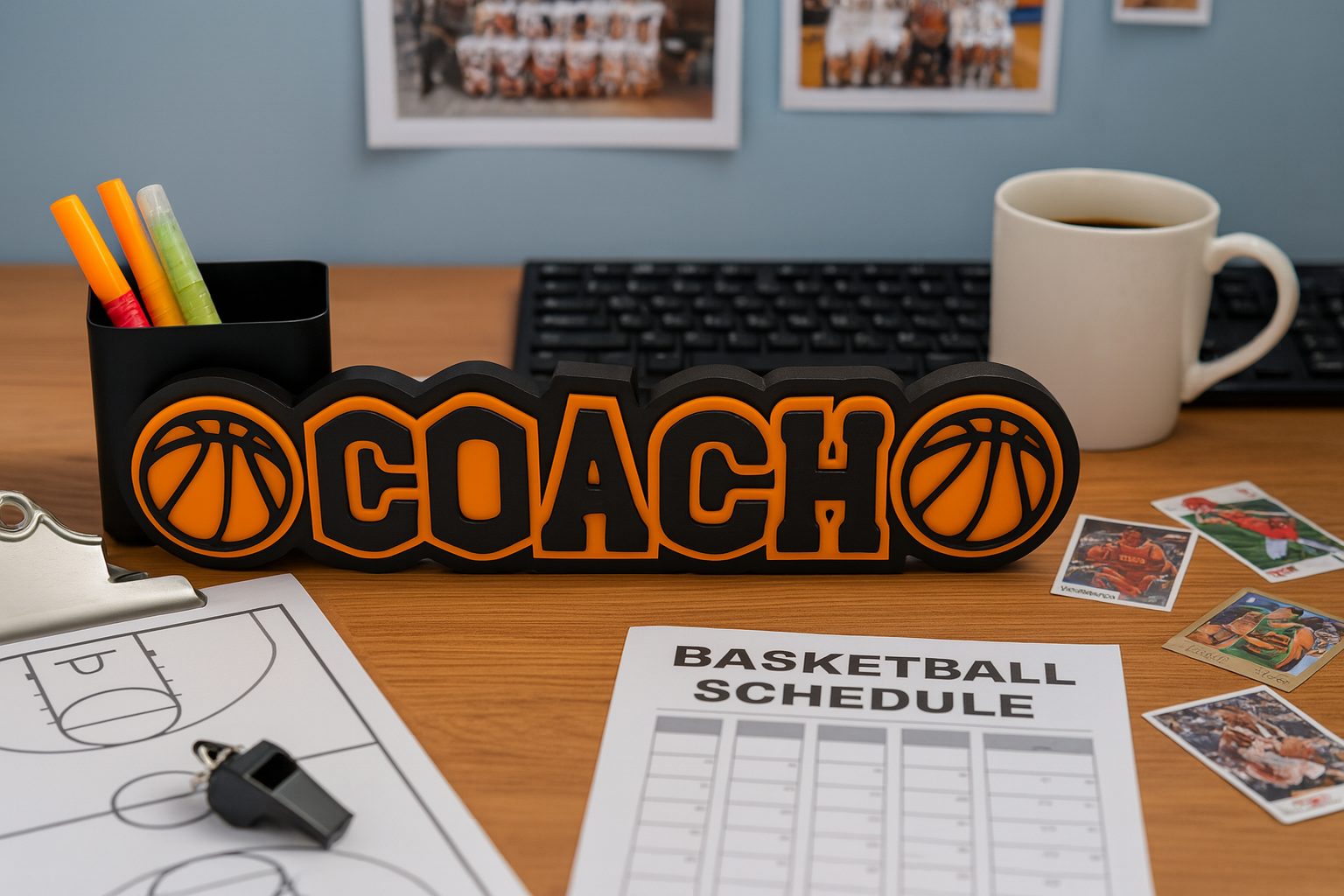 Personalized Basketball Name Sign with Optional Pencil Holder