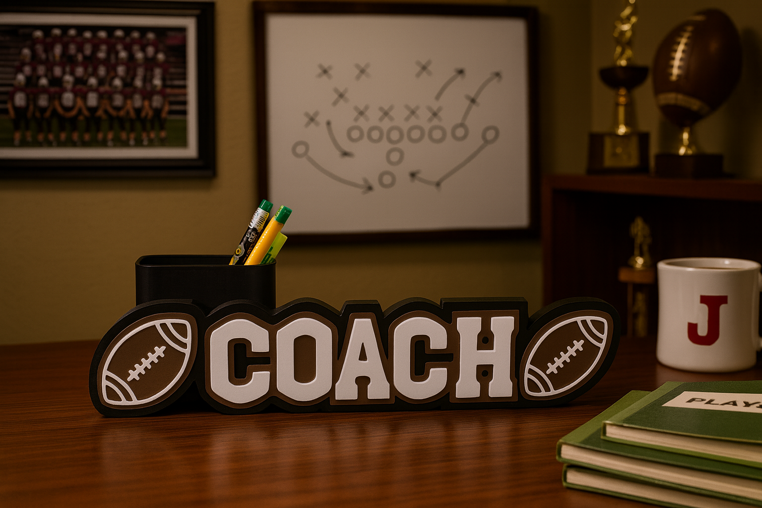 Personalized Football Name Sign with Optional Pencil Holder