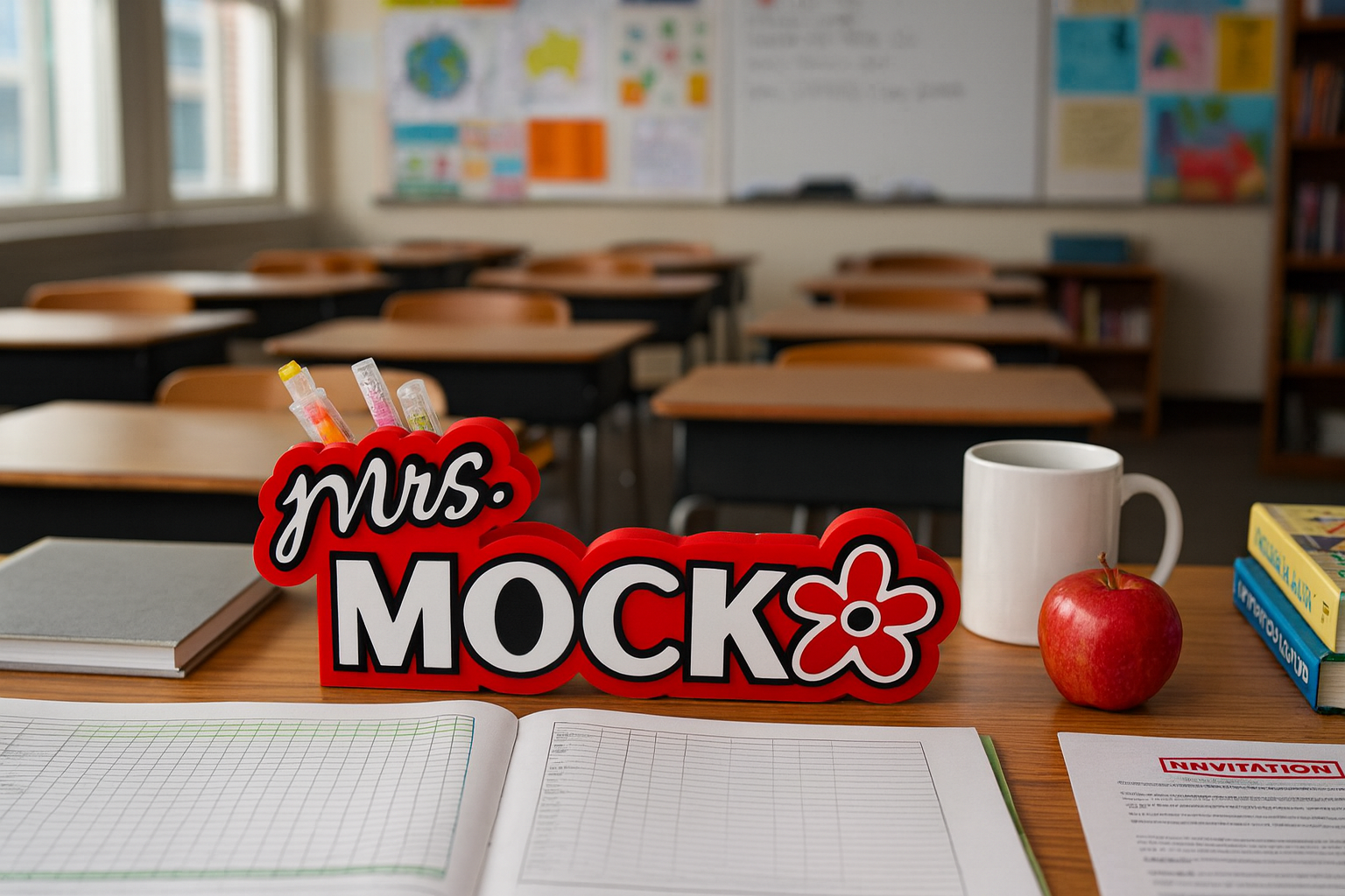 Personalized Teacher Gift – Custom Desk Name Sign & Pencil Holder